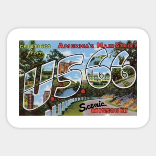 Greetings from the US Route 66 in Scenic Missouri - Vintage Large Letter Postcard Sticker